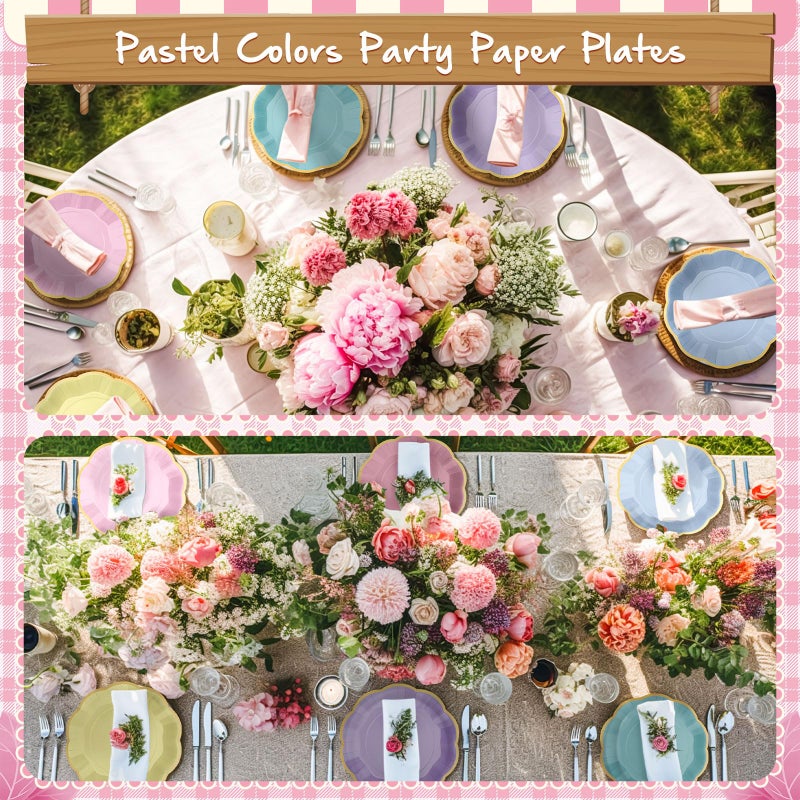 Tiangrid 72 Pcs Pastel Paper Plates 9 Inch Colorful Rainbow Gradient Scalloped Paper Disposable Dinner Dessert Plates for Birthday Wedding Bridal Party Supplies, 6 Colors - Image 5